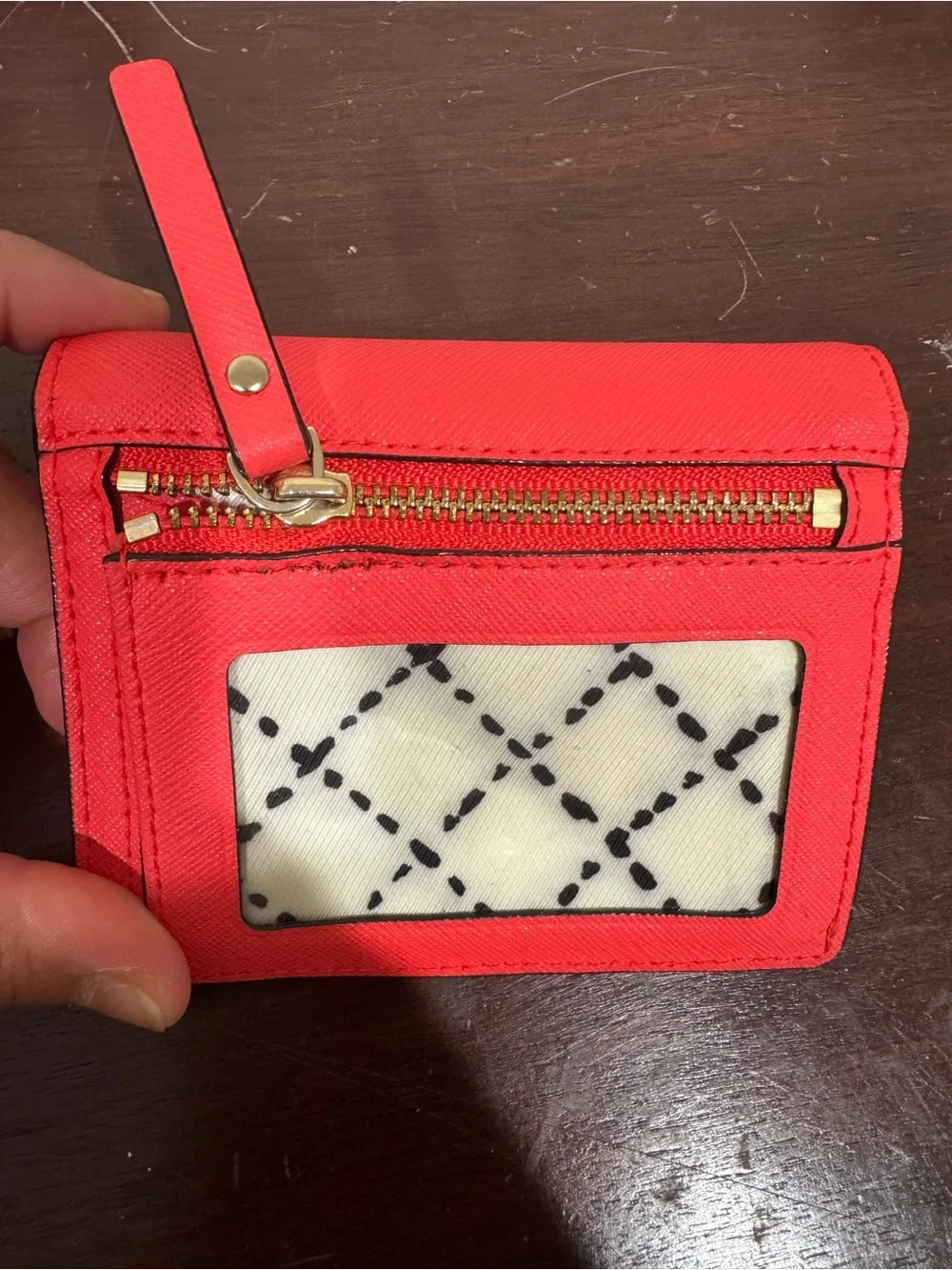 kate spade coral orange saffiano mini wallet with gold plaque